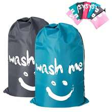 1PC 2 Colors(Blue/Grey) Nylon Storage Bag Travel Storage Organizer Bag Basket Washing Machine Can Wash Dirty Clothes Pull Rope Large Capacity - Multicolor - View 1