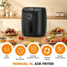 1pc 1500W 4L Air Fryer With Rapid Air Circulation, 30-Minute Timer, Knob Control, Adjustable Temperature, For Daily Cooking, Aigostar - EU F Type Plug(220-240V) - View 3