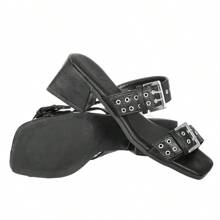 Women's Clogs Women's Sandals Medium Square Heel With Buckle And Eyelets Fashion - 黑色 - 查看 5
