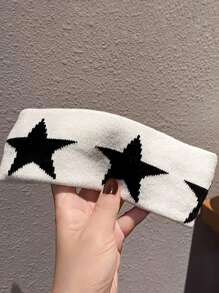 1pc Star Pattern Black & White Soft Simple Headband, Comfortable For Sports, Graffiti, Welding, Non-Slip, Daily Wear Hair Band Turban Headband Sweatband, Hairband Fall Winter Hair Accessories For Women For Vacation Outfits Woman Elegant Scarf Women Bandana Soft Headwrap