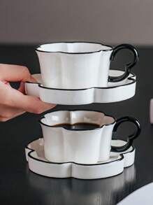 Luxury Petal Design Coffee Set, Ceramic Tea Cup And Saucer, Suitable For Afternoon Tea, Desserts And Gifts, Breakfast Drinkware, Tea Party, Afternoon Tea, Home, Garden, Restaurant, Summer And Winter Back To School