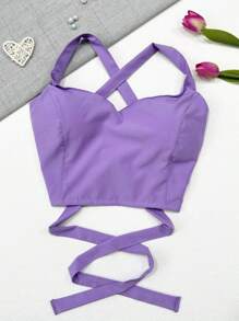 Solid Color Suspender Top - Màu Lilac Tím - Xem 1
