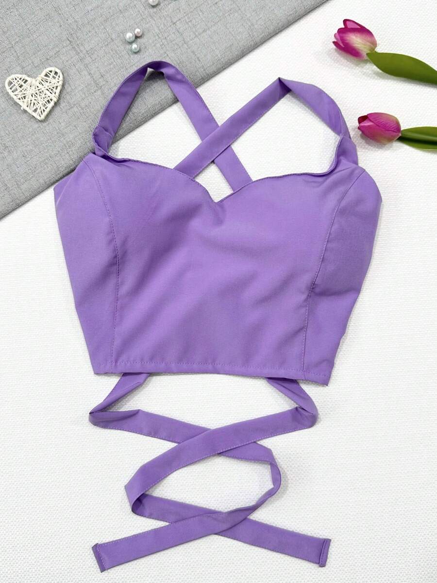 Solid Color Suspender Top - Màu Lilac Tím - Xem 1