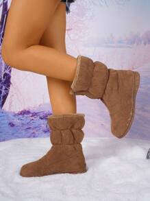 Women's New Snow Boots, Fashionable & Versatile Outdoor Boots With Plush Lining, Thick & Warm, Shaft Zip-Up, Slip-On, Lightweight & Comfortable With Anti-Slip Rubber Sole