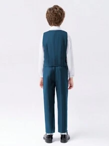 Conjunto de 4 piezas de traje de caballero para niño, incluye chaqueta, chaleco, pantalones y pajarita. Elegante y elegante, adecuado para festivales, celebraciones y uso diario - Verde - Ver 6