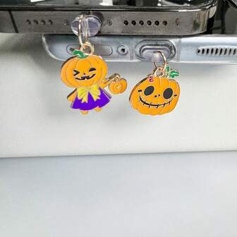 1piece Fashion Hip Hops Drop Oil Pumpkin Evil Dust Plug For Charging Port For Halloween Phone Decoration