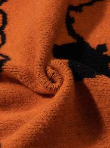 BLACKTOEXIT Spring Autumn Winter Men's Women's Halloween Limited Edition Letter Bat Pattern Long Sleeve Crew Neck Casual Versatile Loose Drop Shoulder Pullover Knit Sweater Top - Orange - View 11
