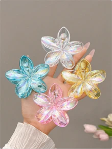 4 pièces Pinces à cheveux en forme de fleur Y2K pour femmes, effet mermaid avec laser, grande taille: 8cm/3,15 pouces, rose/blanc/bleu/jaune, pinces à cheveux en plastique légères, à la mode, polyvalentes, élégantes, minimalistes, accessoires capillaires de couleur unie convenant pour le port quotidien, les fêtes décontractées, les trajets domicile-travail, coiffure exclusive pour attacher les cheveux, les chignons, se laver le visage, se baigner, se maquiller et assortir les vêtements avec des accessoires, des couvre-chefs, des ornements et des pinces. Accessoires scolaires roses - Multicolore - Voir 1