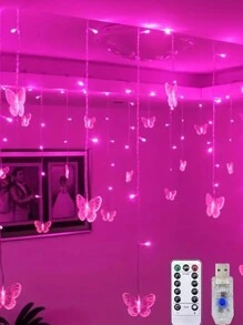 1pc Magic Butterfly LED String Lights - 96 LEDs, 8 Modes, USB, Remote Control, Copper Wire Fairy Lights For Room, Bedroom, Christmas, Wedding, Party, Dorm, Patio Decor - Multi-color light - View 2