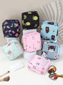 1 szt. Uroczy kreskówkowy wielofunkcyjny wodoodporny worek do przechowywania - duża pojemność worek do przechowywania podpasek higienicznych, kosmetyczka, niezbędne przybory podróżne dla ucznia, piórnik, portfel, torba do przechowywania artykułów piśmienniczych (pozycja nadruku wzoru nie jest ustalona, fioletowe kropki wysyłane losowo)