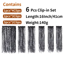 6 piezas Extensiones de cabello con clip de 16 pulgadas, extensiones de cabello rizado sintético con clip para mujeres, postizos - Multicolor - Ver 8