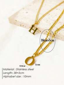 1 时尚简约原创切片不锈钢 A-Z，26 个英文首字母吊坠，两侧抛光不锈钢女士锁骨链项链 - 金黃色 - 查看 4