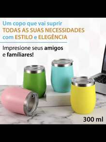 Copo térmico  parede dupla com tampa forma de ovo aço Inox 350ml - Multicolorido - Visão 3