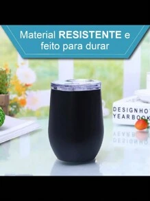 Copo térmico  parede dupla com tampa forma de ovo aço Inox 350ml - Multicolorido - Visão 5