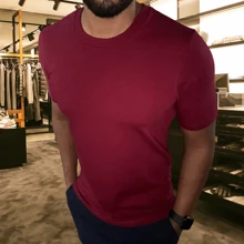 Premium Basic T-Shirts Made Of Peruvian Fabric With Smooth Elastane, Slim Fit And Traditional Design. - Màu Đỏ Sâu - Xem 3