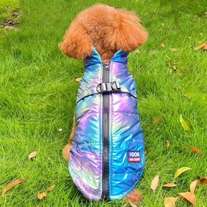 1pc Pet Waterproof Reflective Ombre Vest Lined Warm Dog Clothes For Poodle In Autumn & Winter