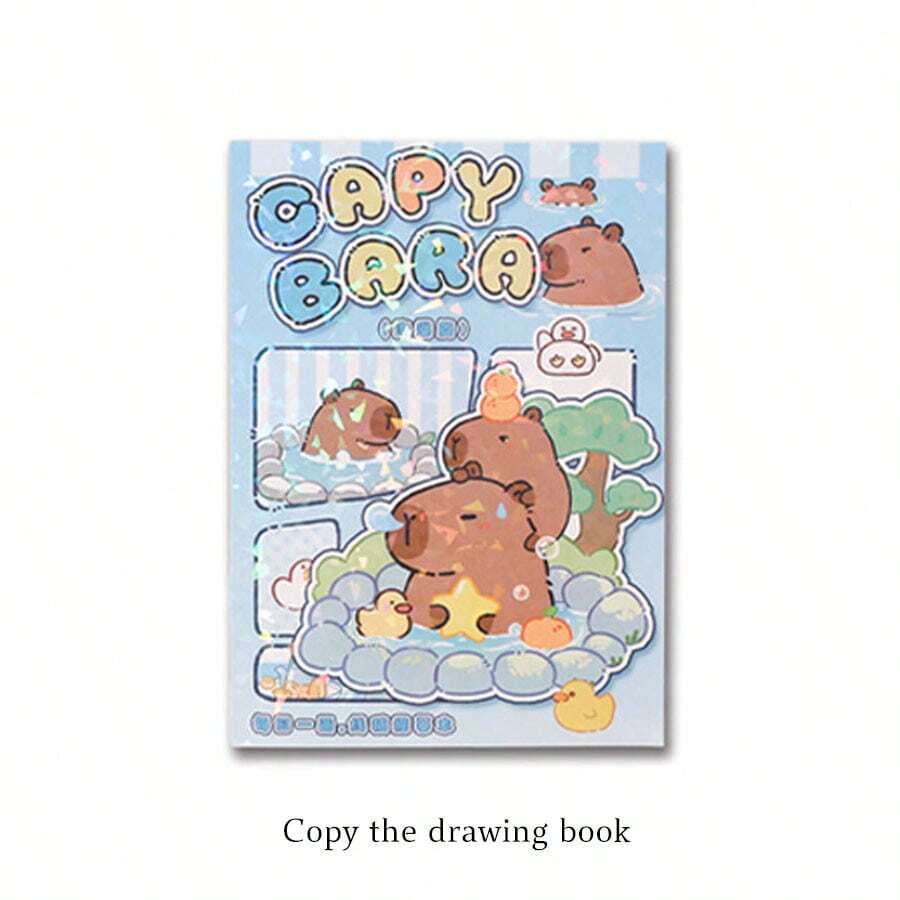 卡通厚多页描摹素描本，可爱水豚素描，学龄前儿童图画，轻松着色/随机图案 - 圖案隨機 - 查看 1