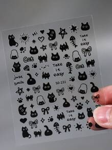 FULL BEAUTY ملصقات أظافر سوداء للقطط 2 قطعة، ملصقات أظافر كرتونية جميلة شعبية مضحكة لصقات اظافر ملصقات اظافر ستيكر اظافر