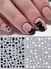 FULL BEAUTY ملصقات أظافر سوداء للقطط 2 قطعة، ملصقات أظافر كرتونية جميلة شعبية مضحكة لصقات اظافر ملصقات اظافر ستيكر اظافر