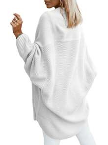 Women Fashion Batwing Loose Knitted Cardigan Sweater - White - View 3