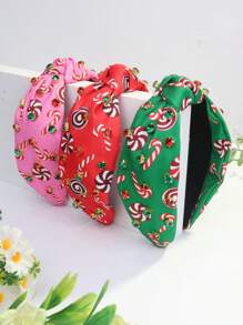 1 pieza Diadema con adorno de strass y estampado navideño de poliéster para mujer, accesorios navideños