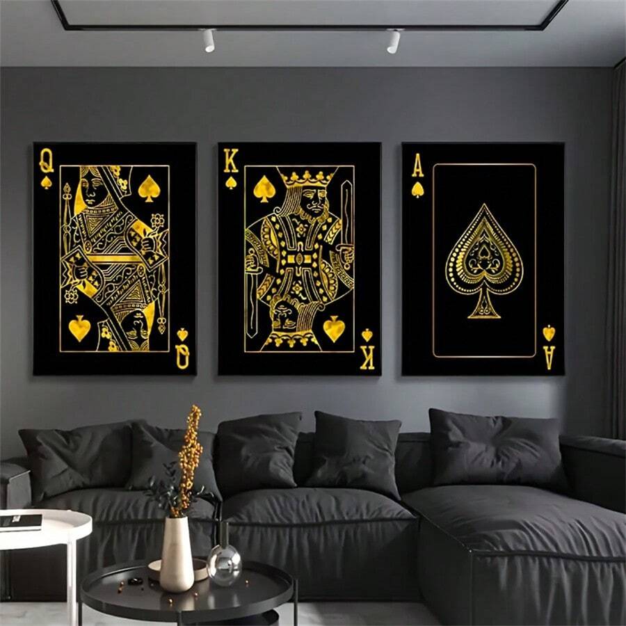 3pcs Canvas Poster, Modern Art, King, Queen & Ace Playing Cards Painting Wall Art Canvas Painting, Ideal Gift For Bedroom Living Room Kitchen Corridor, Wall Art, Wall Decoration, Fall Decor, Room Decoration, No Frame - Multicolor - View 1