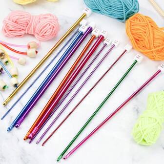 11pcs Afghan Crochet Colorful Belt Extended Crochet Hook,2mm-8mm Crochet Hooks Set,Tunisian Afghan Knitting Needle Set Multicolor Aluminum Knitting Needles Tools Set For Beginners,27cm Sweater Needle Wool Crochet Wool Knitting Crochet Diy,Color Random
