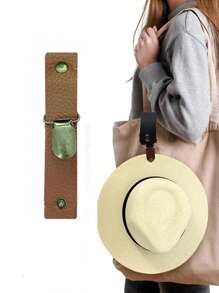 旅行行李箱用帽子夾，彈性夾，輕便攜帶的多功能棒球帽夾，適用於旅行帽，女士遮陽帽，沙灘帽夾（夾在）旅行用包和行李箱上，訪問旅行配件的禮物，白領、教師，青少年，在情人節時時尚時髦，為大學生和新手白領工作者增添裝飾、禮品及包掛勾 - 棕色 - 查看 1