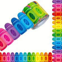 1 件 59 英尺公告板边框贴纸，彩色蜡笔模切卷边贴纸装饰边框，适用于返校、教室和办公室派对装饰 - 彩色 - 查看 4