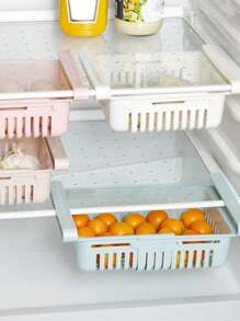 1 pieza Cesta de almacenamiento de plástico para refrigerador, cajón retráctil, organizador de cocina multifuncional, estante de refrigerador apilable, divisor de conservación de frescura, ahorra espacio para uso doméstico y de restaurante