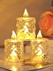 3/12/24 piezas Luces de vela electrónica de cristal acrílico de patrón mediano, a pilas, luces de vela de té con proyección de patrón de rosa, luces de vela sin llama, adecuadas para boda, Día de San Valentín, Navidad, vacaciones, decoración del hogar, decoración de mesa de Navidad - luz amarilla - Ver 4