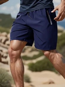 Quần short thể thao mùa hè thời trang cho nam cỡ lớn, quần short chạy bộ tập luyện thông thường thoáng khí, quần short nhanh khô - Màu xanh hải quân - Xem 2