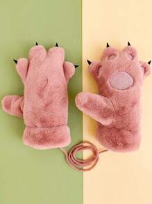 Găng tay lông mềm mại hình chân gấu/mèo hoạt hình dễ thương cho nữ, găng tay dày chống gió mùa đông ấm áp cho học sinh đi xe đạp Halloween - Nhiều màu - Xem 8