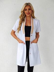 1 pieza Bata de trabajo con abertura frontal con bolsillo y ribete en contraste - Multicolor - Ver 1