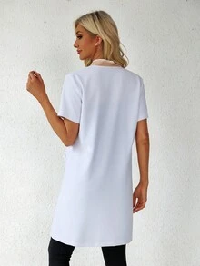 1 pieza Bata de trabajo con abertura frontal con bolsillo y ribete en contraste - Multicolor - Ver 3