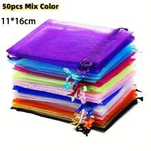 50 piezas/paquete Bolsas de regalo de organza surtidas, bolsas para joyas y dulces para boda, Halloween, fiesta de Navidad