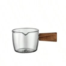 High Borosilicate Glass Mini Wooden Handle Milk Frothing Pitcher, Espresso Coffee Cup, Small Sauce Dish, Restaurant Milk Creamer Back To School - 60ml - View 6