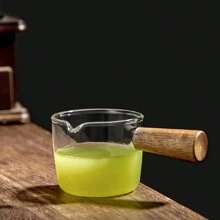 High Borosilicate Glass Mini Wooden Handle Milk Frothing Pitcher, Espresso Coffee Cup, Small Sauce Dish, Restaurant Milk Creamer Back To School - 60ml - View 7
