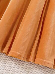 1 Pc Tween Girls Long Sleeve Patchwork Dress With Printed Top And Velvet Bottom, Autumn, Halloween