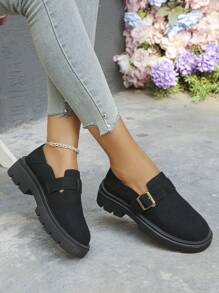 2024 年新款厚底女式牛津鞋、黑色玛丽珍一脚蹬乐福鞋、复古英伦风平底鞋 - 黑色 - 查看 4