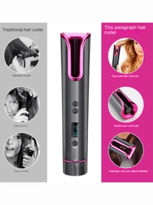 Portable USB Rechargeable Hair Curler LCD Temperature Display - Màu xám đậm - Xem 4