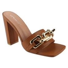 Women's Chain Decor Chunky Heeled Sandals Square Toe Block Heels Mules High Heel Open Toe Slip-On Sandals Heels Summer Spring Shoes Spring Break Easter Prom