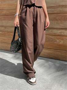Fkmoda Tailored Palazzo Pants - 巧克力棕 - 查看 3
