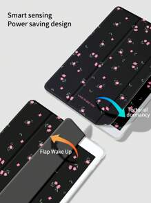 1 件漂亮粉色碎花图案硅胶保护套，带笔槽，兼容华为、iPad、三星平板电脑，睡眠/唤醒功能 - 彩色 - 查看 5