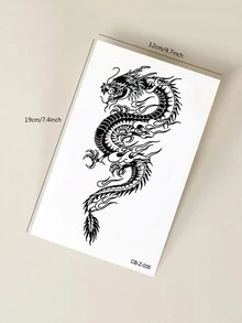 临时纹身贴纸，中国风经典龙形设计，防水防褪色，可持续1-2周，适用于胸部、腰部、腹部、大腿、肩部、颈部、锁骨等部位，天然植物成分，适合Y2K音乐节、情人节、狂欢节、DIY派对等场合，也是节日礼物的理想之选。 - 藍色 - 查看 8