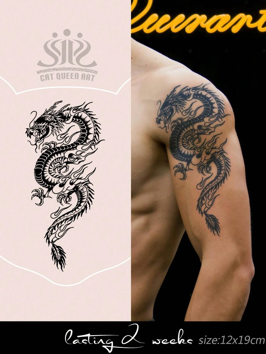 临时纹身贴纸,中国风经典龙形设计,防水防褪色,可持续1-2周,适用于胸部、腰部、腹部、大腿、肩部、颈部、锁骨等部位,天然植物成分,适合Y2K音乐节、情人节、狂欢节、DIY派对等场合,也是节日礼物的理想之选。 - 藍色 - 查看 1