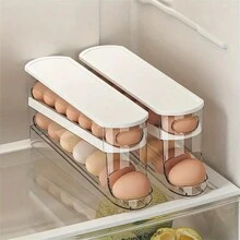 Space-Saving Roll-Up Fridge Side Door Egg Storage Box - Durable Plastic, Batteryless, Kitchen Essential Egg Holder, Refrigerator Egg Organizer - White - View 2