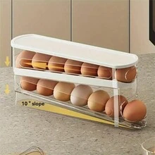 Space-Saving Roll-Up Fridge Side Door Egg Storage Box - Durable Plastic, Batteryless, Kitchen Essential Egg Holder, Refrigerator Egg Organizer - White - View 4