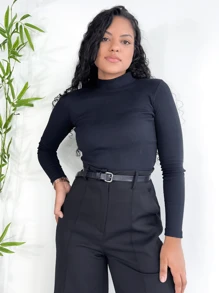 Kit 2 Cacharrel Women's Second Skin Blouse Long Sleeve High Neck Ribbed Cotton - Black - View 2