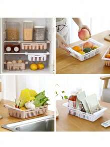 1 pieza Cesta de almacenamiento de plástico para refrigerador, cajón retráctil, organizador de cocina multifuncional, estante de refrigerador apilable, divisor de conservación de frescura, ahorra espacio para uso doméstico y de restaurante